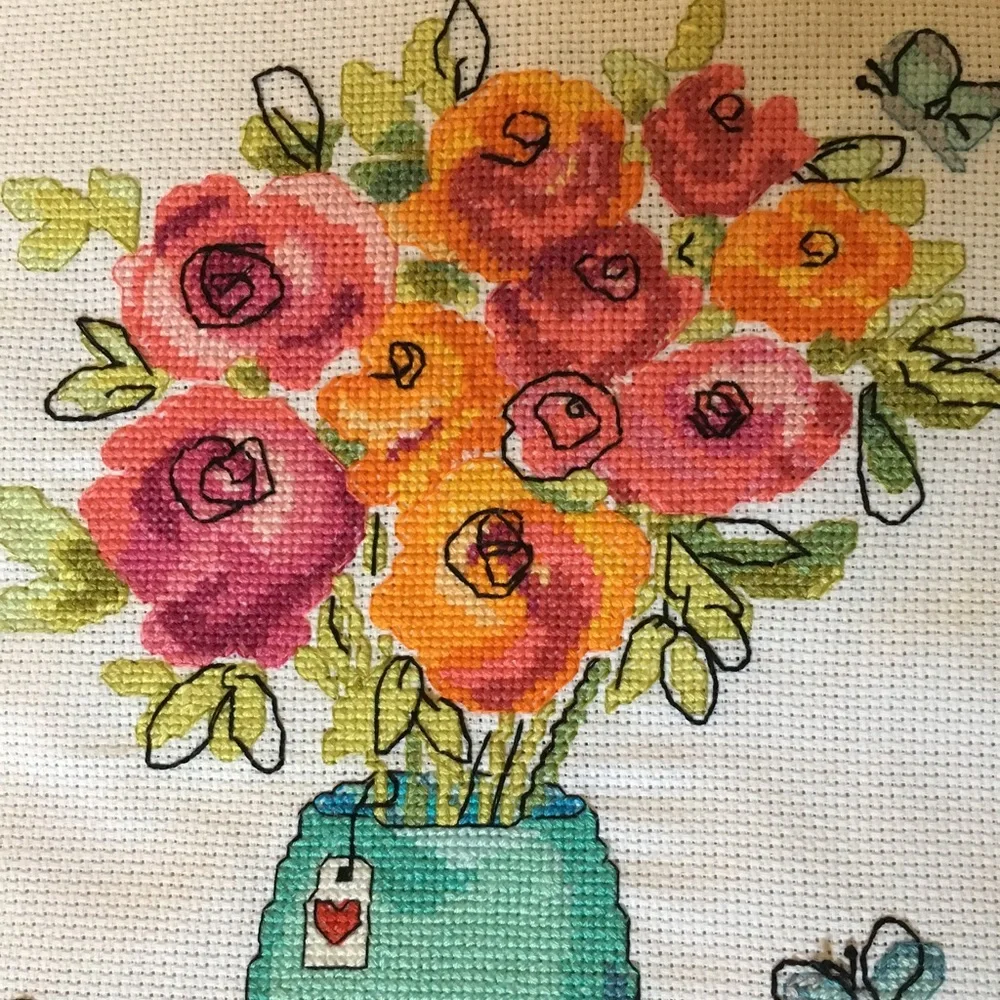 NEW hand sewn colorful flower bouquet wall art